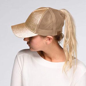 C.C Hatsandscarf Ponytail caps Messy Buns Trucker Plain Baseball Cap (BT-6) (Glitter-Gold)