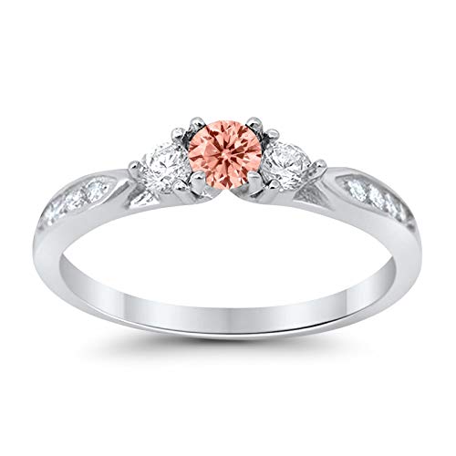 Blue Apple Co. 3-Stone Wedding Engagement Promise Ring Simulated Morganite Cubic Zirconia 925 Sterling SilverSize-8