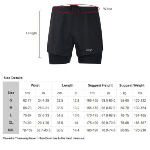 Lixada Men's 2-in-1 Running Shorts Quick Drying Breathable Active Training Exercise Jogging Cycling Shorts with Longer Liner & Reflective Elements