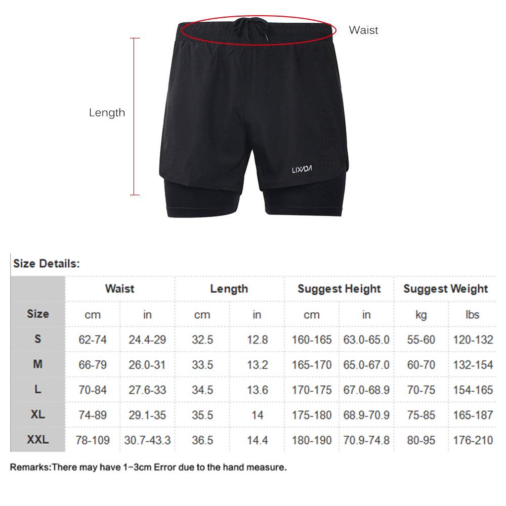 Lixada Men's 2-in-1 Running Shorts Quick Drying Breathable Active Training Exercise Jogging Cycling Shorts with Longer Liner & Reflective Elements