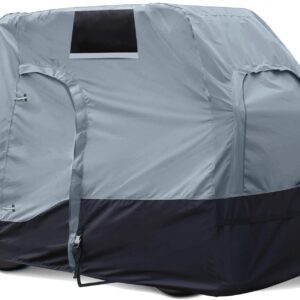 Explore Land Weatherproof 4 Passengers Golf Cart Cover Universal Fits EZGO Club Car Yamaha - All Season Golf Cart Enclosure with Driver Side Door and Back Side Zipper Window