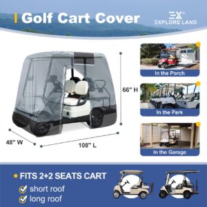 Explore Land Weatherproof 4 Passengers Golf Cart Cover Universal Fits EZGO Club Car Yamaha - All Season Golf Cart Enclosure with Driver Side Door and Back Side Zipper Window