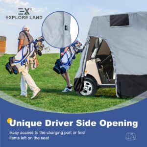 Explore Land Weatherproof 4 Passengers Golf Cart Cover Universal Fits EZGO Club Car Yamaha - All Season Golf Cart Enclosure with Driver Side Door and Back Side Zipper Window