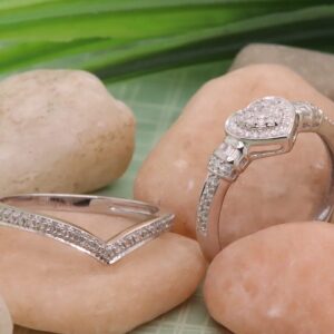 Dazzlingrock Collection 0.30 Carat Round & Baguette Diamond Heart Shaped Engagement Ring Set in 925 Sterling Silver Size 8