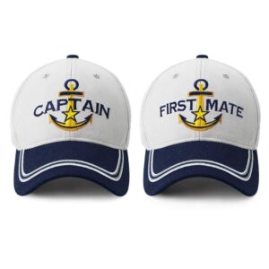 Captain Hat & First Mate | Matching Skipper Boating Baseball Caps | Nautical Marine Sailor Navy Hats