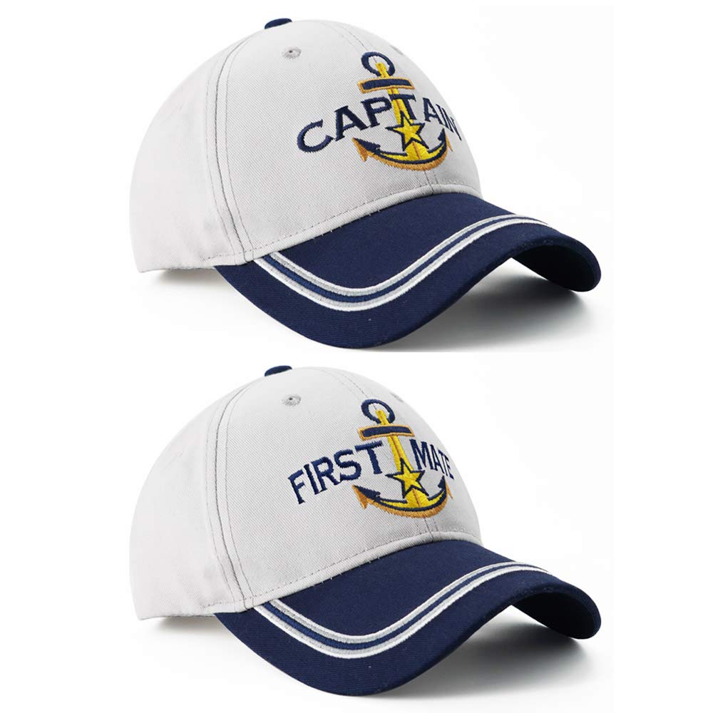 Captain Hat & First Mate | Matching Skipper Boating Baseball Caps | Nautical Marine Sailor Navy Hats