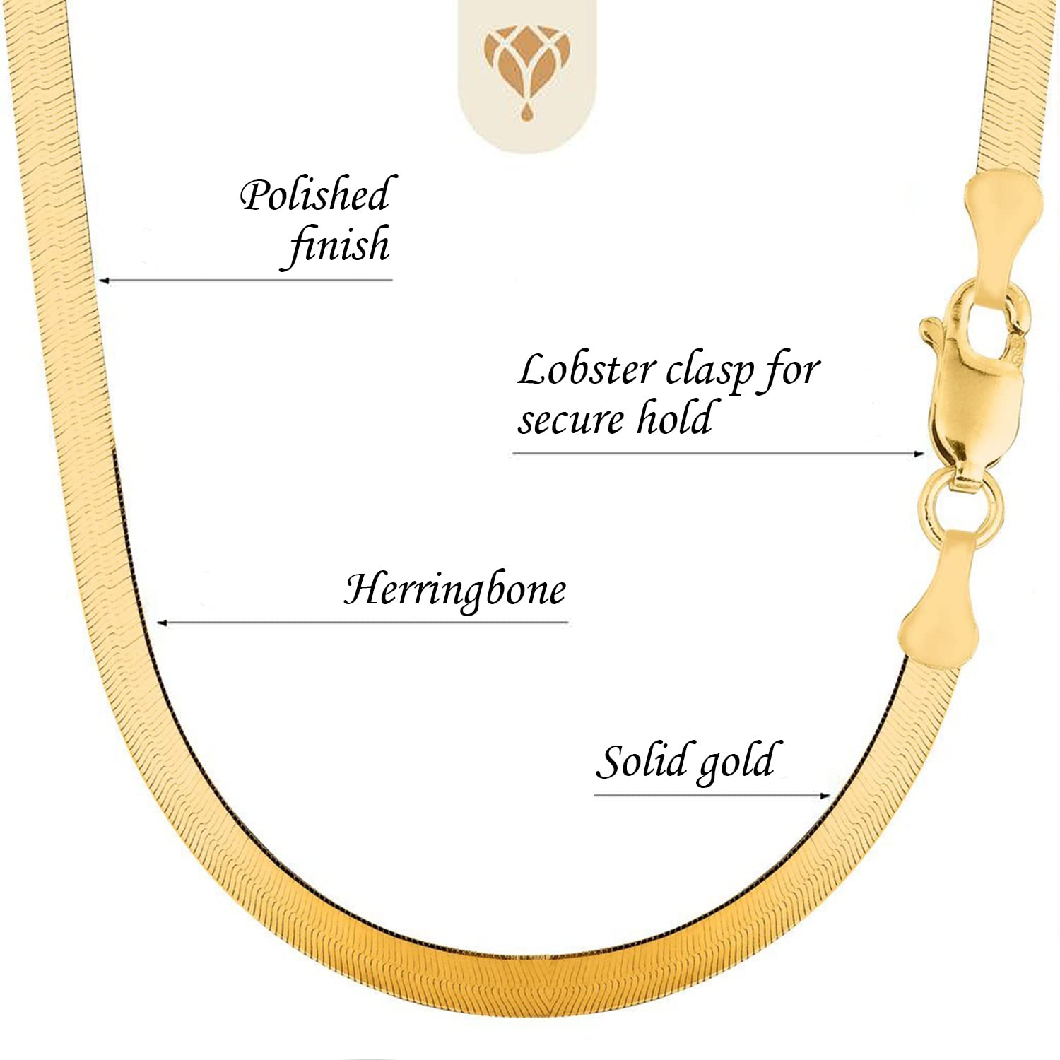 The Diamond Deal 14k Solid Yellow Gold 5.00mm Shiny Imperial Herringbone Chain Necklace or Bracelet for Pendants and Charms with Lobster-Claw Clasp (24" And yellow-gold)