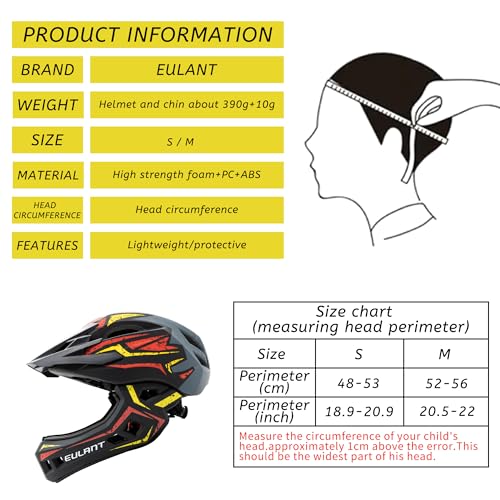 EULANT Kids Full Face Helmet with Chin Guard, Lightweight Kids Bike Helmet, Toddler Cycling Helmet for MTB BMX Skating Scooter, Child Bicycle Helmets,