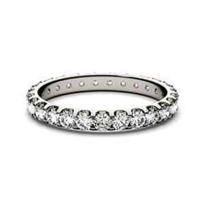 Charles & Colvard Forever One 2.2mm Round Cut Moissanite Eternity Band for Women | 1 cttw DEW | Lab Grown | Solid 14K White Gold with Rhodium | Size 6