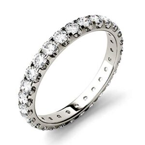 Charles & Colvard Forever One 2.2mm Round Cut Moissanite Eternity Band for Women | 1 cttw DEW | Lab Grown | Solid 14K White Gold with Rhodium | Size 6