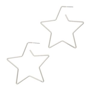 And Lovely Rhodium Dipped Star Earrings - Statement Hoop Earrings - Drop Dangle Earrings (Silver Star Hoop)