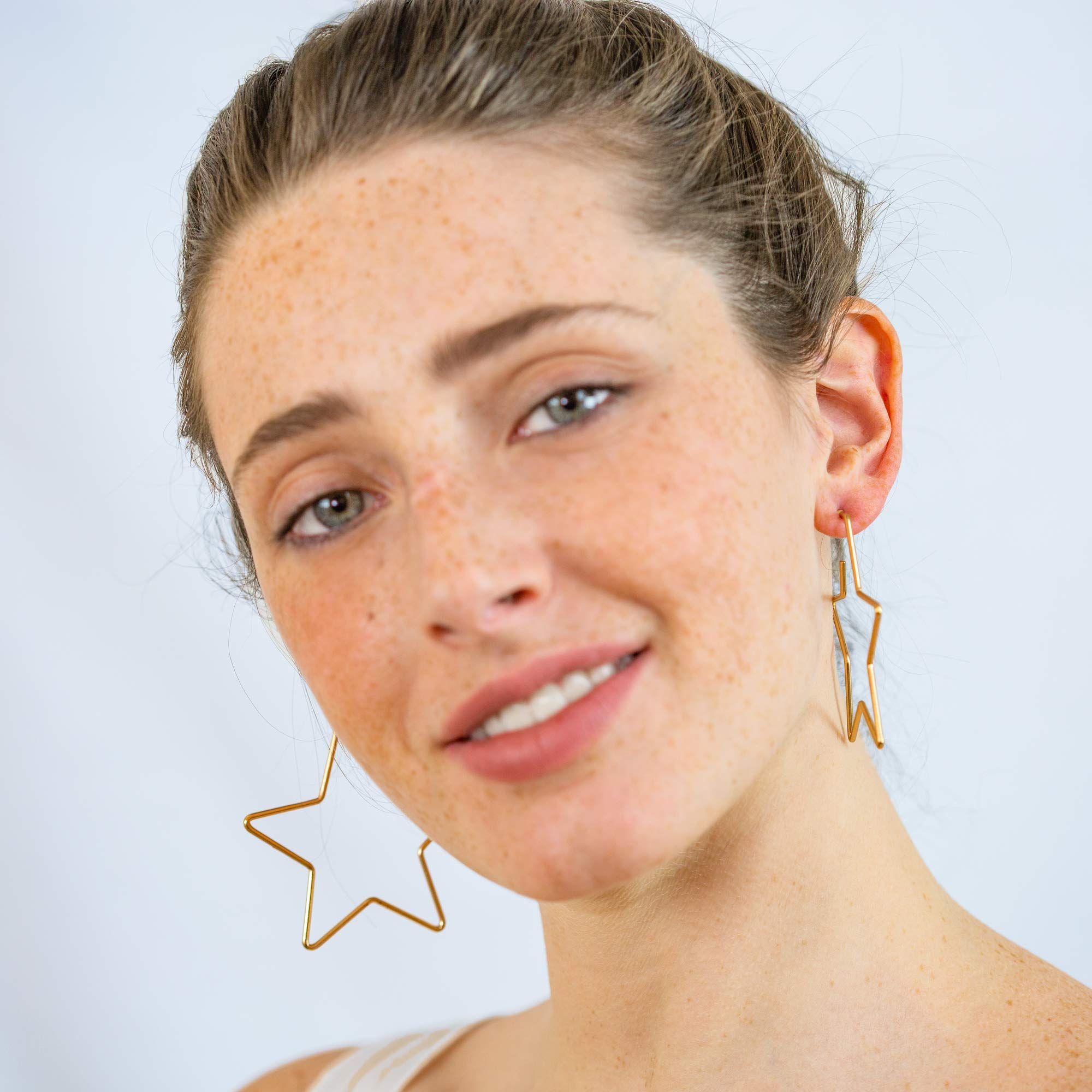 And Lovely Rhodium Dipped Star Earrings - Statement Hoop Earrings - Drop Dangle Earrings (Silver Star Hoop)