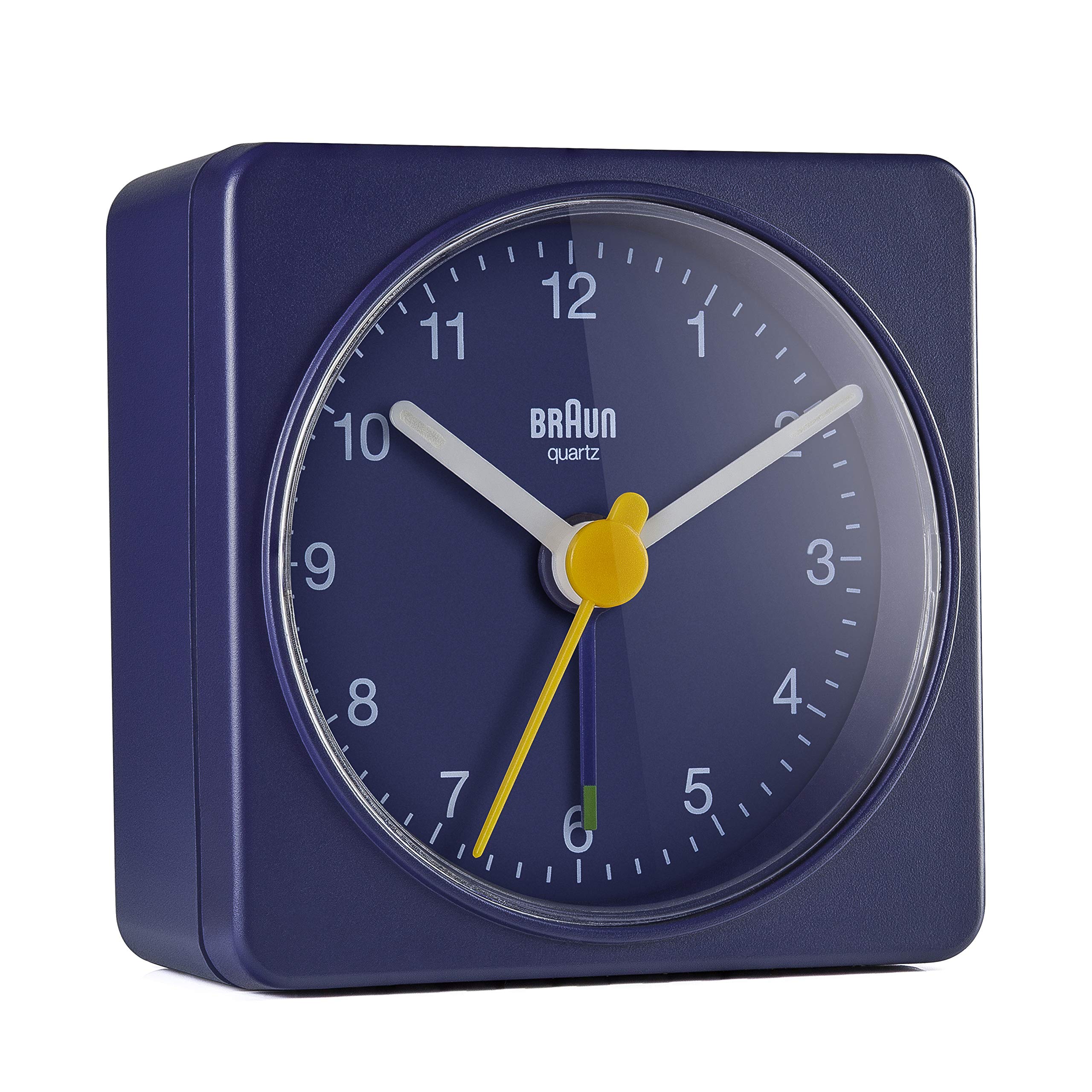 Braun Classic Travel Analogue Clock, Compact Size, Quiet Quartz Movement, Crescendo Beep Alarm in Blue, Model BC02BL, One