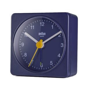 Braun Classic Travel Analogue Clock, Compact Size, Quiet Quartz Movement, Crescendo Beep Alarm in Blue, Model BC02BL, One