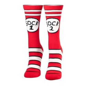 Cool Socks Novelty Crew Socks Women's Dr. Seuss Sock 1 Sock 2, Graphic Print, Large