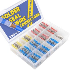 haisstronica 220pcs solder seal wire connectors-waterproof solder wire connectors-heat shrink wire connectors-electrical connectors kit(20yellow 40white 80red 80blue)