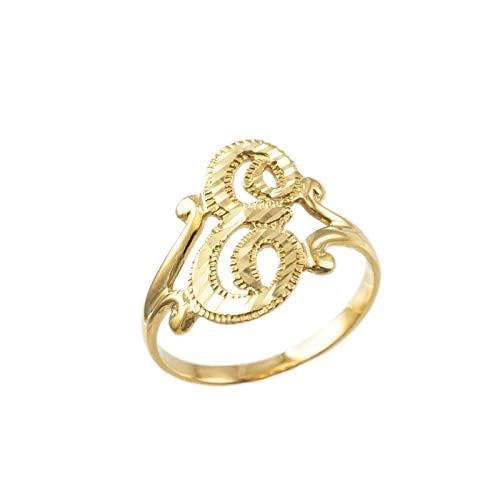 Sparkle-Cut Letter Initial Script Ring In 10K Yellow Gold (Letter E, Size 9)