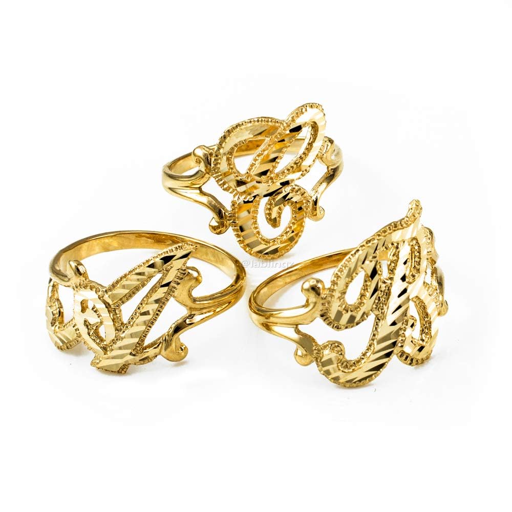 Sparkle-Cut Letter Initial Script Ring In 10K Yellow Gold (Letter E, Size 9)