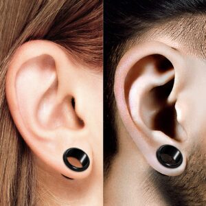 BIG GAUGES Pair of Surgical Steel 1 1/2 38mm Black Anodized Single Flared Piercing Ear flesh Tunnel Stretcher O-ring Earring Plug BG5360