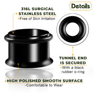 BIG GAUGES Pair of Surgical Steel 1 1/2 38mm Black Anodized Single Flared Piercing Ear flesh Tunnel Stretcher O-ring Earring Plug BG5360