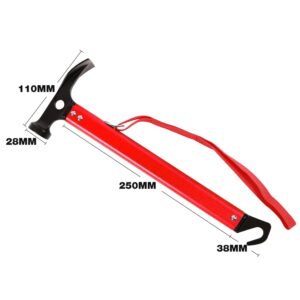 REDCAMP Aluminum Camping Hammer with Hook, 12" Lightweight Multi-Functional Tent Stake Hammer, Portable Camp Stake Mallet, Red