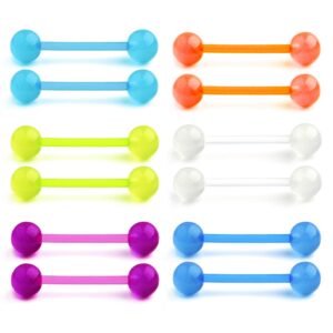 MODRSA Plastic Nipple Rings 14g Plastic Tongue Rings Acrylic Tongue Bar Nipple Bar Glow in the Dark Flexible Nipple Piercing Bar 16mm