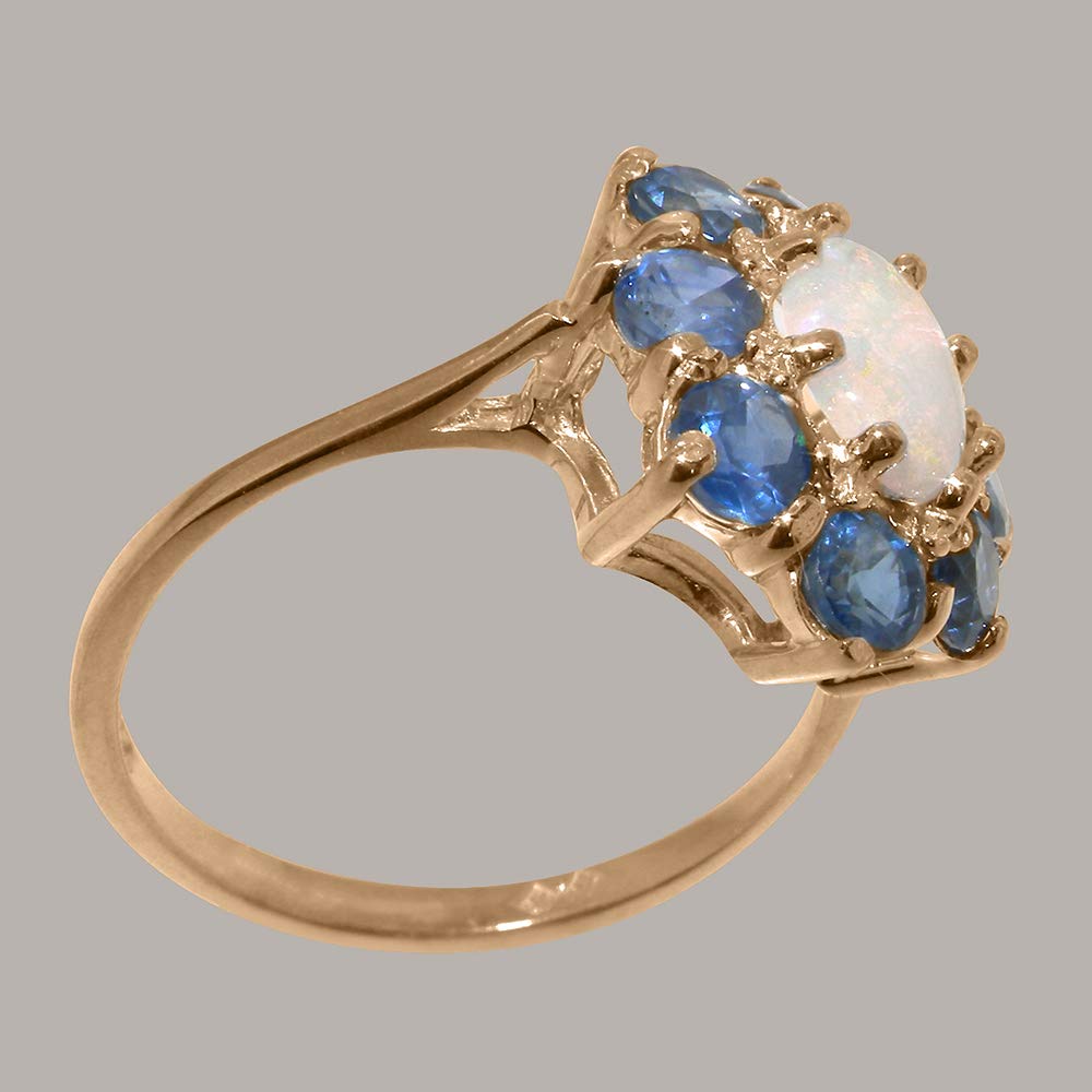 LetsBuyGold Rose 9k Gold Natural Opal & Sapphire Womens Statement Ring - Size 7.25