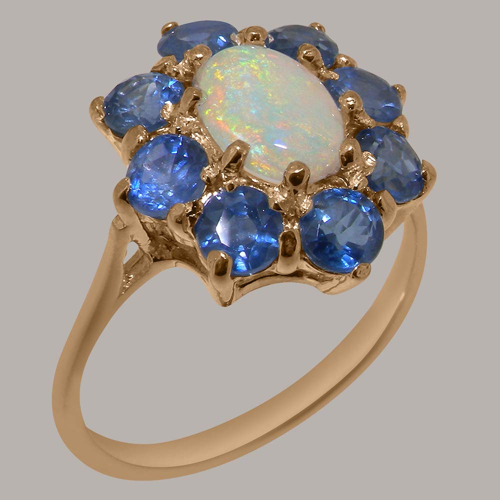 LetsBuyGold Rose 9k Gold Natural Opal & Sapphire Womens Statement Ring - Size 7.25