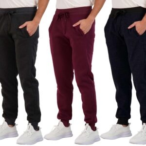 Real Essentials Mens Joggers Sweatpants Fleece Pants Sweat Clothing Pockets Baggy Elastic Cuffed Workout Bottom Athletic Soft Warm Winter Jogging Gym Active Track Work Tapered, Set 4, XL, Pack of 3