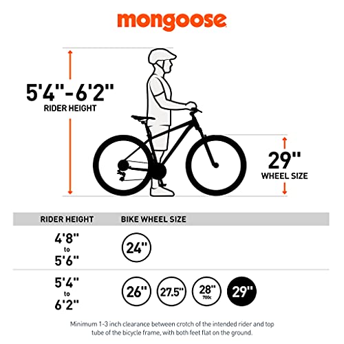 Mongoose Impasse HD Mountain Bike, Men and Women, 29-Inch Wheels, Aluminum Frame, Twist Shifters, 21-Speed Rear Deraileur, Front and Rear Disc Brakes, Charcoal