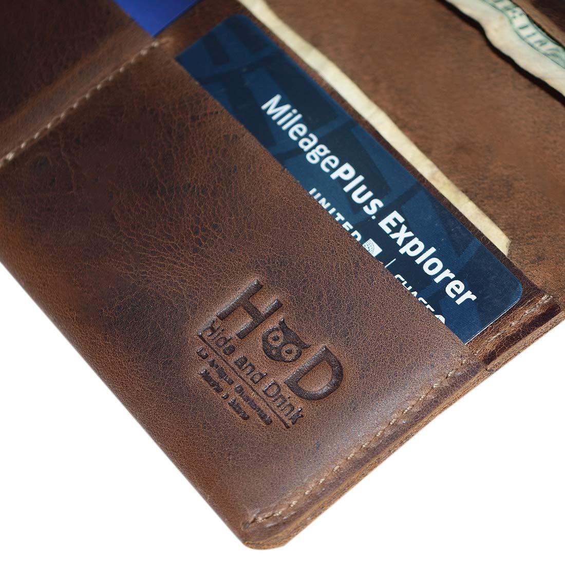 Hide & Drink, Minimalist Dual Folio Wallet Handmade from Full Grain Leather (Bourbon Brown)