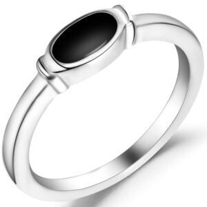 stainless steel oval shape black enamel statement anniversary ring (silver black, 8)