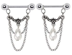 pierced owl antique victorian double chained cz crystal chandelier nipple rings, sold as a pair