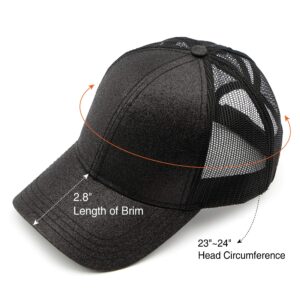 C.C Hatsandscarf Ponytail caps Messy Buns Trucker Plain Baseball Cap (BT-6) (Glitter-Black)