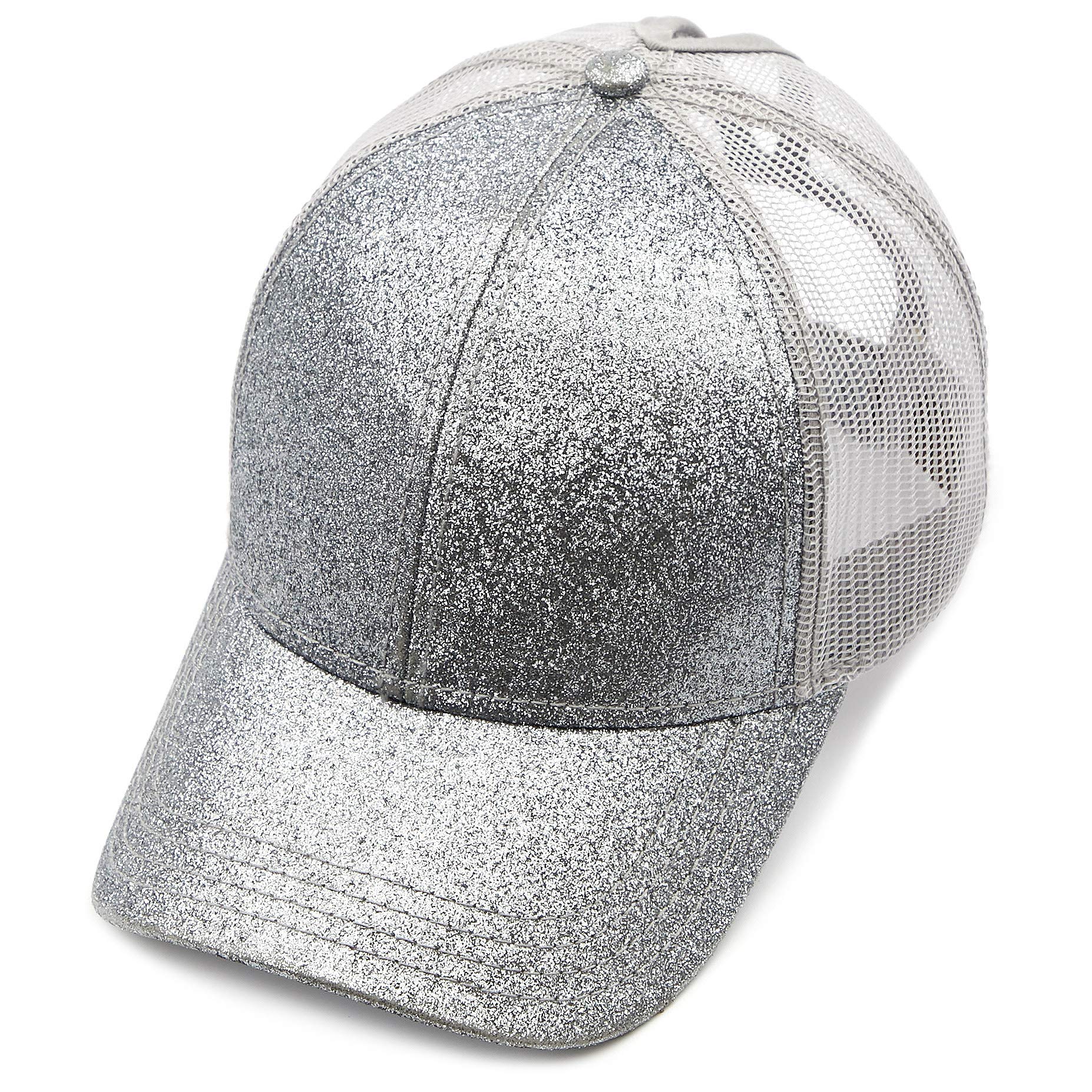 C.C Hatsandscarf Ponytail caps Messy Buns Trucker Plain Baseball Cap (BT-6) (Glitter-Grey)