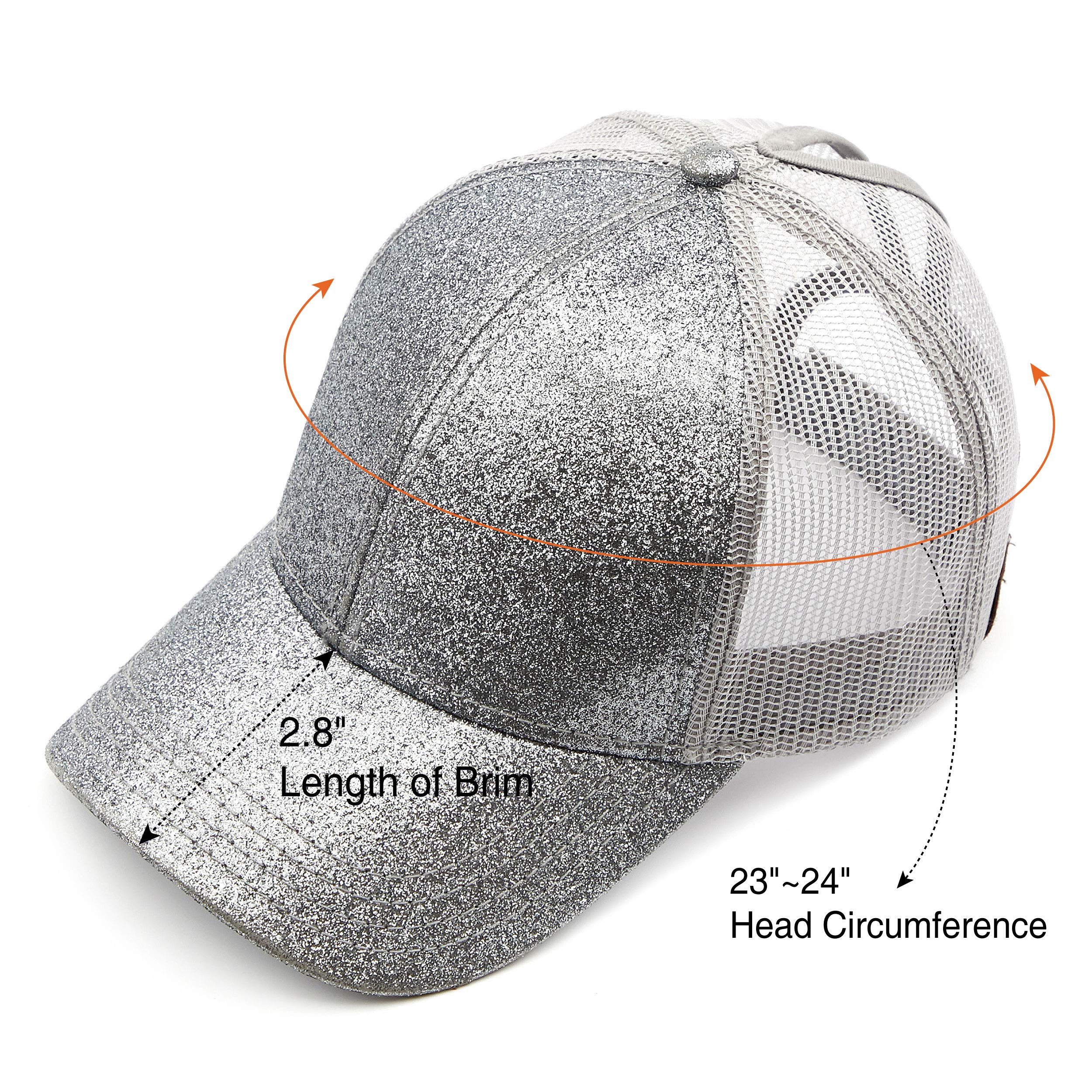 C.C Hatsandscarf Ponytail caps Messy Buns Trucker Plain Baseball Cap (BT-6) (Glitter-Grey)