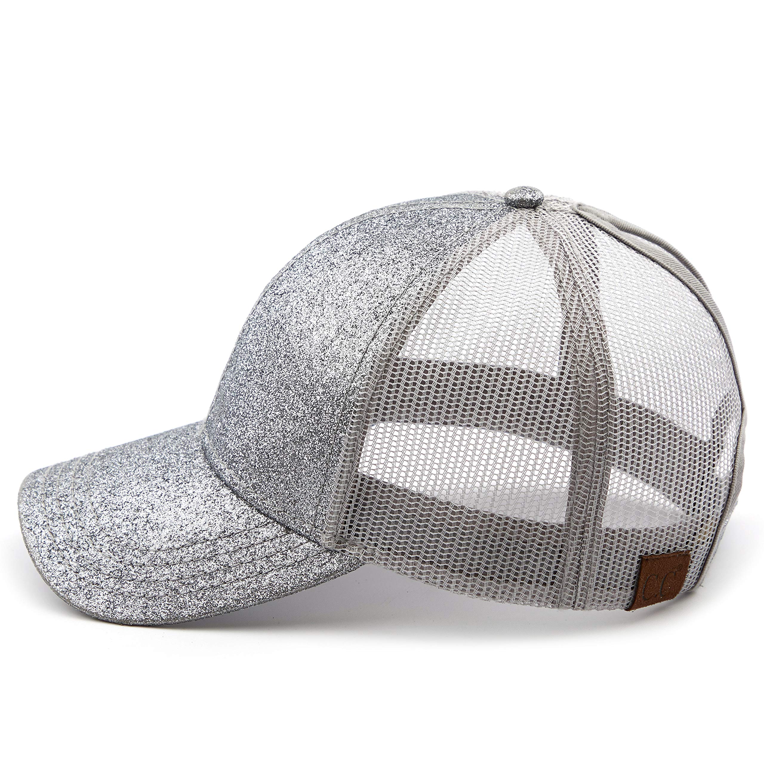 C.C Hatsandscarf Ponytail caps Messy Buns Trucker Plain Baseball Cap (BT-6) (Glitter-Grey)