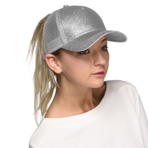 C.C Hatsandscarf Ponytail caps Messy Buns Trucker Plain Baseball Cap (BT-6) (Glitter-Grey)