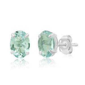 max + stone 14k white gold blue aquamarine oval stud earrings for women | 7x5mm march birthstone