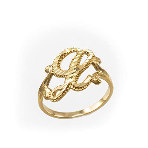 Sparkle-Cut Letter Initial Script Ring In 14K Yellow Gold (Letter L, Size 9)