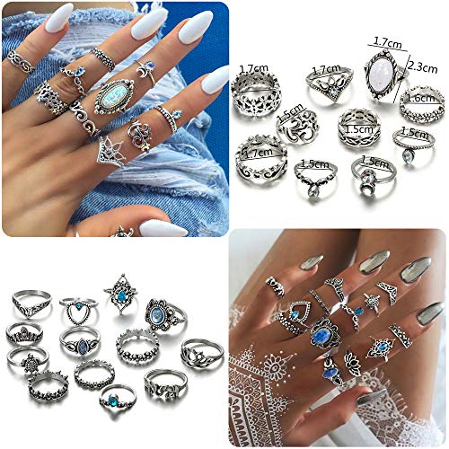 FIBO STEEL 101 Pcs Vintage Knuckle Rings for Women Stackable Midi Finger Ring Set