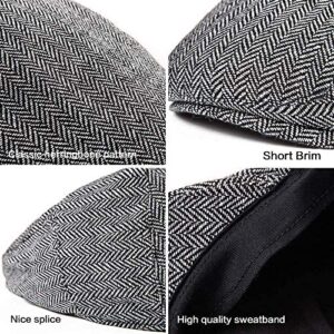 LADYBRO Black+Grey Tweed Flat Cap - Wool Hat for Men Newsboy Cap Ivy Hat Large 2 Pack (1-3, Size: 7 5/8, L/XL)