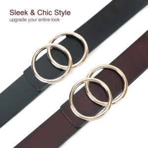 SUOSDEY Women Leather Belt Fashion Double O-Ring Soft Faux Leather Waist Belts For Jeans Dress