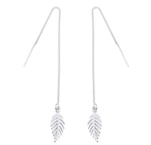 boho minimalist long thin linear 925 sterling silver leaves dangle earrings chain for women elegant threader earrings