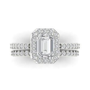 2.22 ct emerald cut clear simulated diamond 14k white gold halo solitaire w/accents wedding engagement promise ring size 7