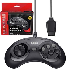 retro-bit official sega genesis controller 6-button arcade pad for sega genesis - original port (black)