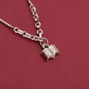 QIIER Book Lover Gift Book Pendant Slider Bracelet Reading Jewelry Bookworm Gift Librarian Gift (silver)