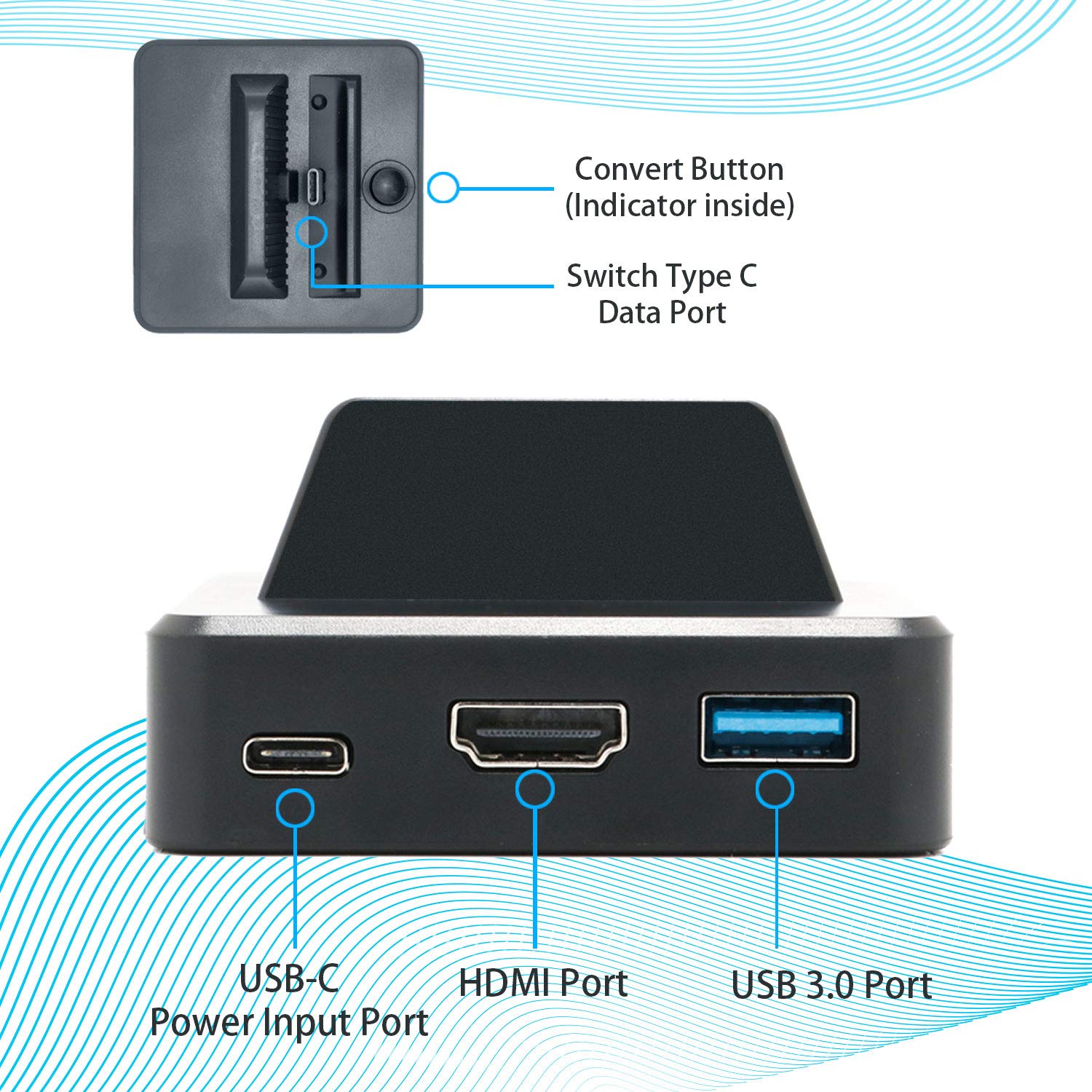 Switch HDMI Dock, TV Dock for Switch and Switch OLED, Compact Switch to HDMI Dock, Replacement Dock for Switch with USB Type C Power Input Port, HDMI Video Port and USB 3.0 Data Port