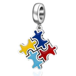 2024 Autism Awareness Charms fit Pandora My First Mothers Day Bracelet, 925 Sterling Silver Dangle Puzzle Piece Enamel Colorful Beads, Autismo Gift for Teacher/Mom/Girl/Boy/Child