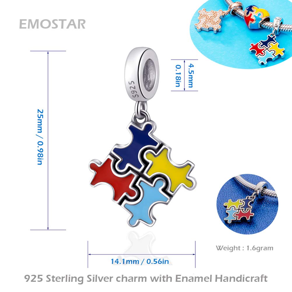 2024 Autism Awareness Charms fit Pandora My First Mothers Day Bracelet, 925 Sterling Silver Dangle Puzzle Piece Enamel Colorful Beads, Autismo Gift for Teacher/Mom/Girl/Boy/Child